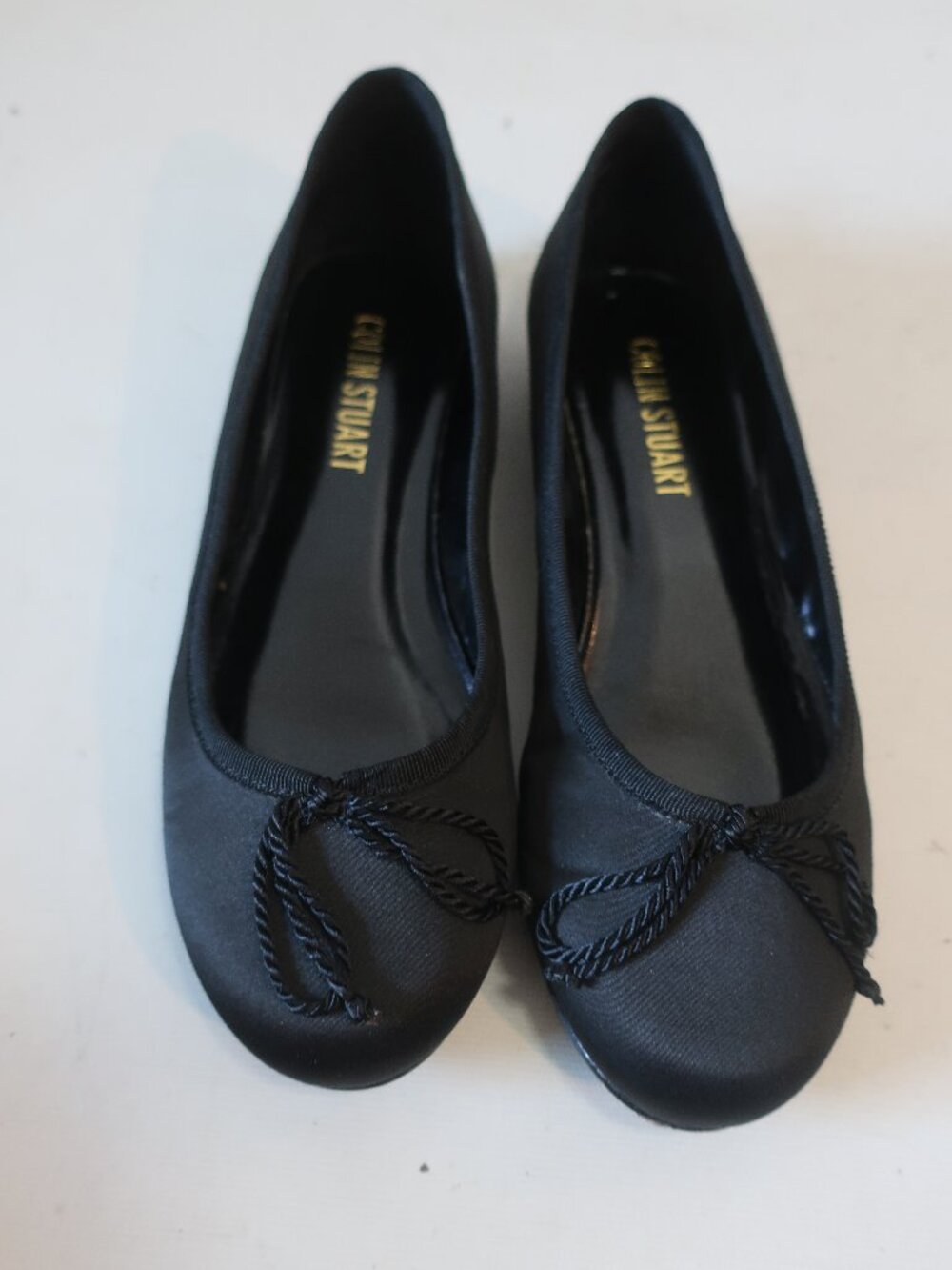 Womens Colin Stuart Black Satin Bow Detail Ballet Flats 7.5
